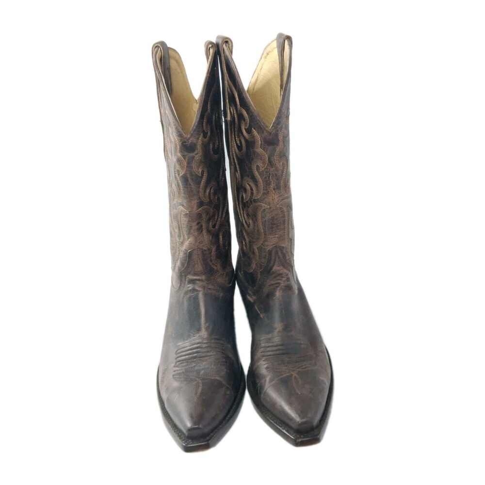 Cavender’s Burnished Chocolate Goat Leather Snip Toe Cowboy Boots Women’s 8.5 D - Picture 4 of 11